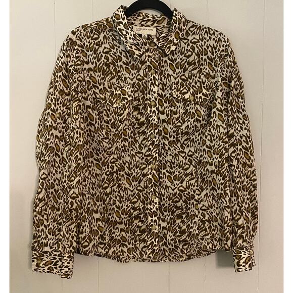 Jones New York Sport Animal Print Long Sleeve Button Up Roll Tab Blouse XL - Picture 1 of 5